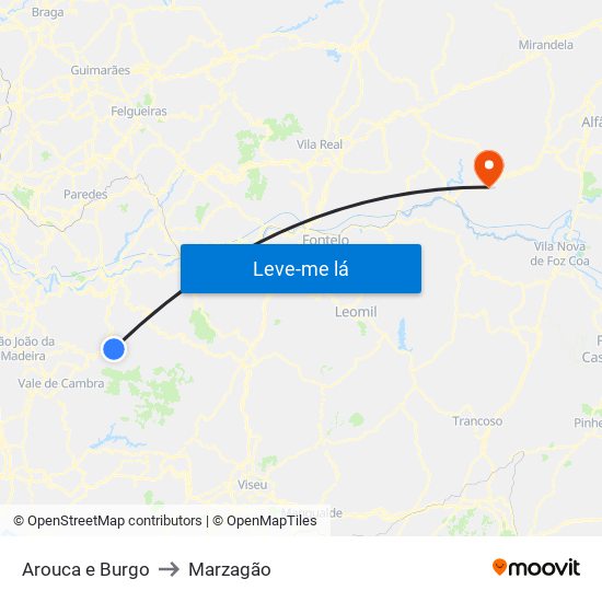Arouca e Burgo to Marzagão map