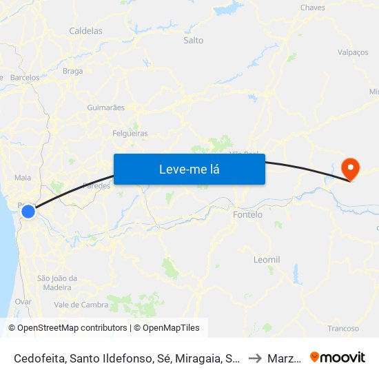 Cedofeita, Santo Ildefonso, Sé, Miragaia, São Nicolau e Vitória to Marzagão map