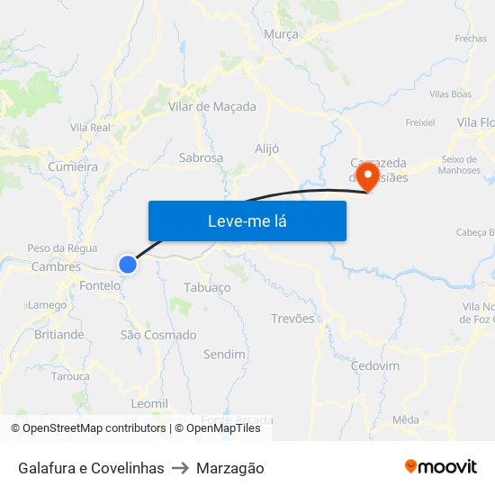 Galafura e Covelinhas to Marzagão map