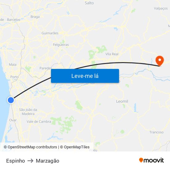 Espinho to Marzagão map