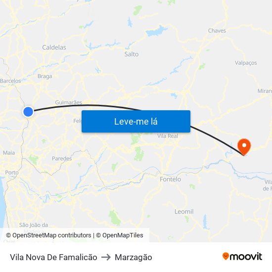 Vila Nova De Famalicão to Marzagão map