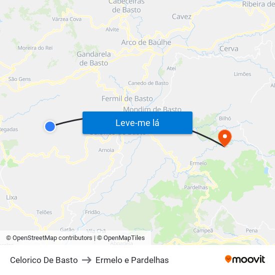 Celorico De Basto to Ermelo e Pardelhas map