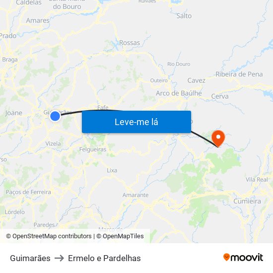 Guimarães to Ermelo e Pardelhas map