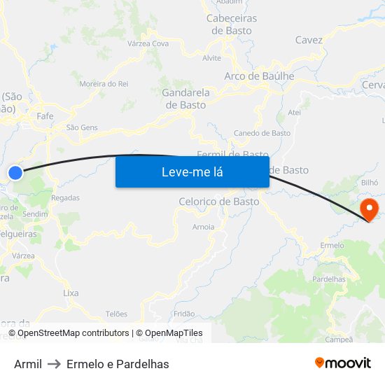 Armil to Ermelo e Pardelhas map