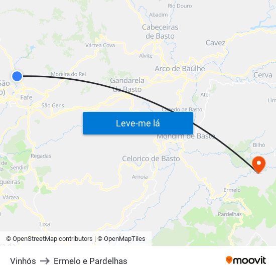 Vinhós to Ermelo e Pardelhas map