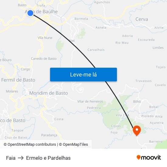 Faia to Ermelo e Pardelhas map