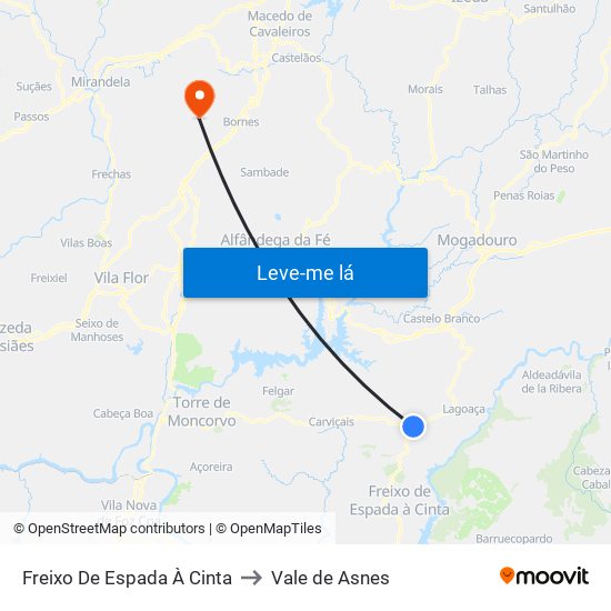 Freixo De Espada À Cinta to Vale de Asnes map