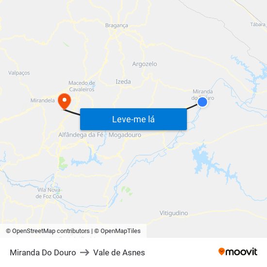 Miranda Do Douro to Vale de Asnes map