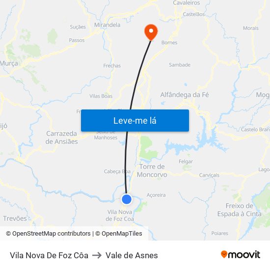 Vila Nova De Foz Côa to Vale de Asnes map