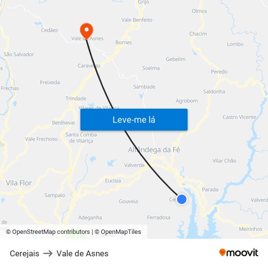 Cerejais to Vale de Asnes map