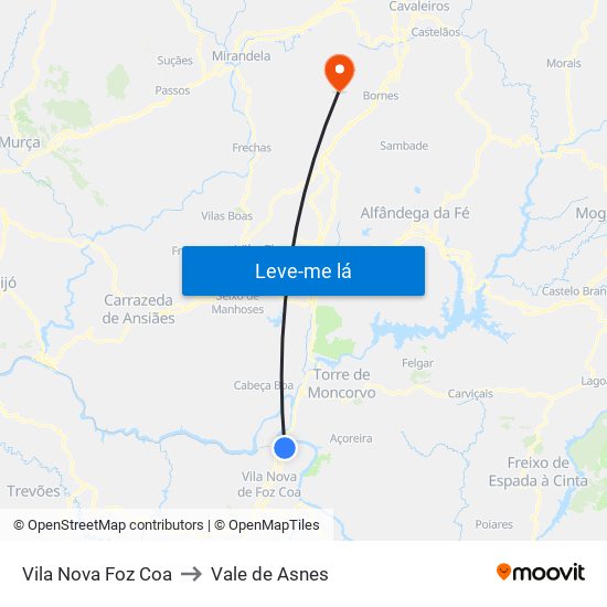 Vila Nova Foz Coa to Vale de Asnes map