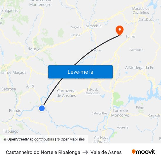 Castanheiro do Norte e Ribalonga to Vale de Asnes map