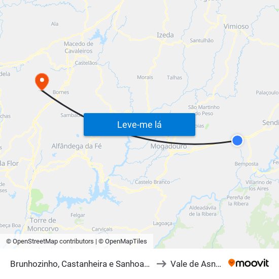 Brunhozinho, Castanheira e Sanhoane to Vale de Asnes map