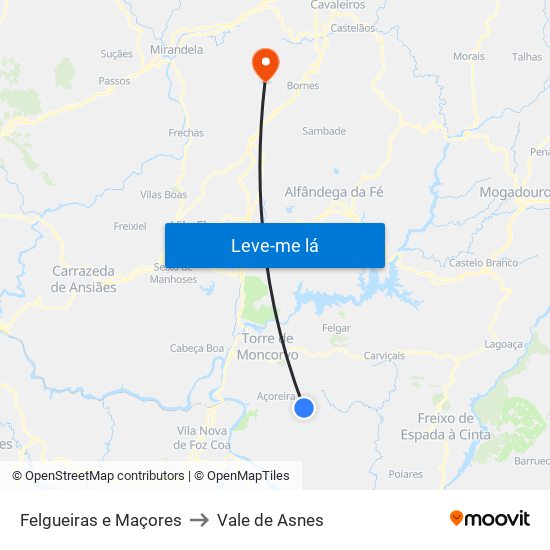 Felgueiras e Maçores to Vale de Asnes map