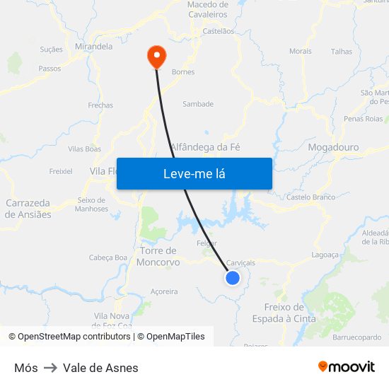Mós to Vale de Asnes map