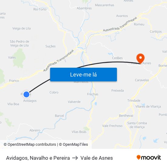 Avidagos, Navalho e Pereira to Vale de Asnes map