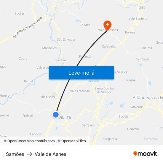 Samões to Vale de Asnes map