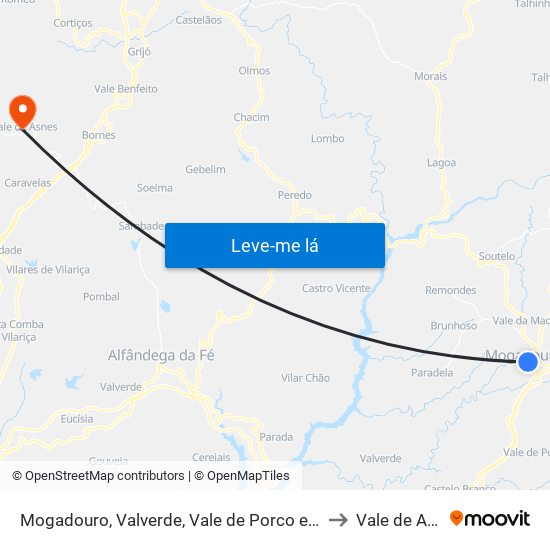 Mogadouro, Valverde, Vale de Porco e Vilar de Rei to Vale de Asnes map