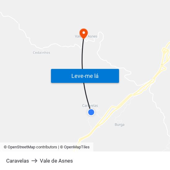 Caravelas to Vale de Asnes map