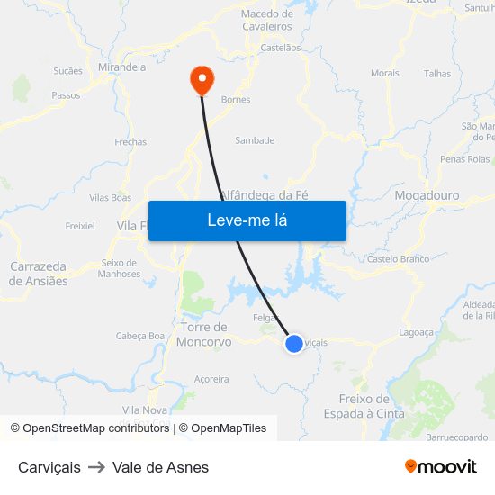 Carviçais to Vale de Asnes map
