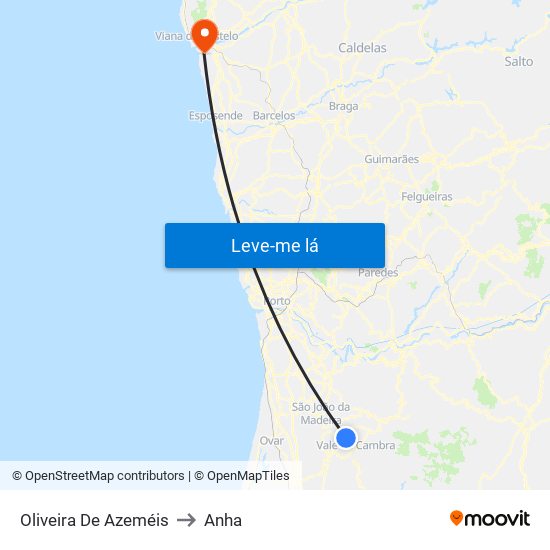 Oliveira De Azeméis to Anha map