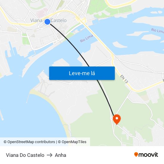 Viana Do Castelo to Anha map