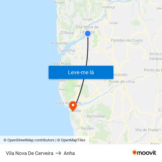 Vila Nova De Cerveira to Anha map