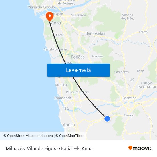 Milhazes, Vilar de Figos e Faria to Anha map