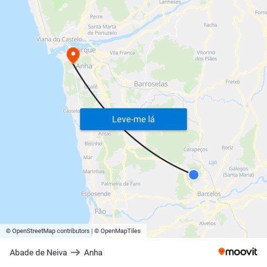 Abade de Neiva to Anha map