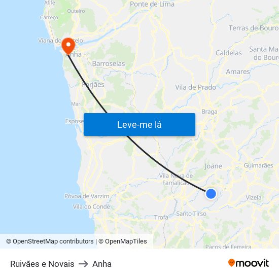 Ruivães e Novais to Anha map