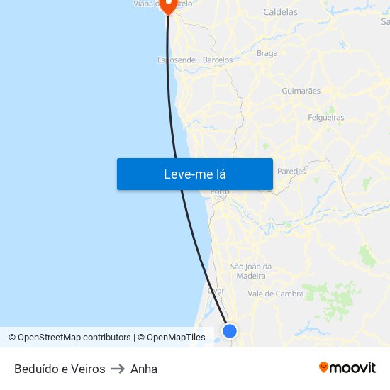 Beduído e Veiros to Anha map