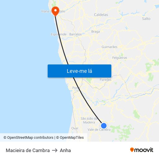 Macieira de Cambra to Anha map