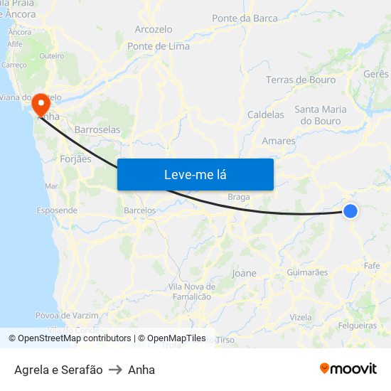 Agrela e Serafão to Anha map