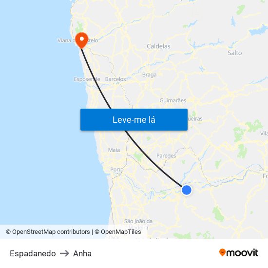 Espadanedo to Anha map