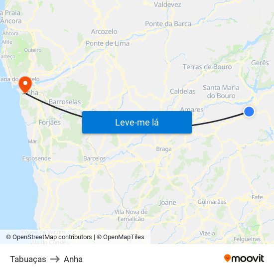 Tabuaças to Anha map