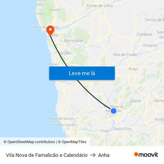 Vila Nova de Famalicão e Calendário to Anha map