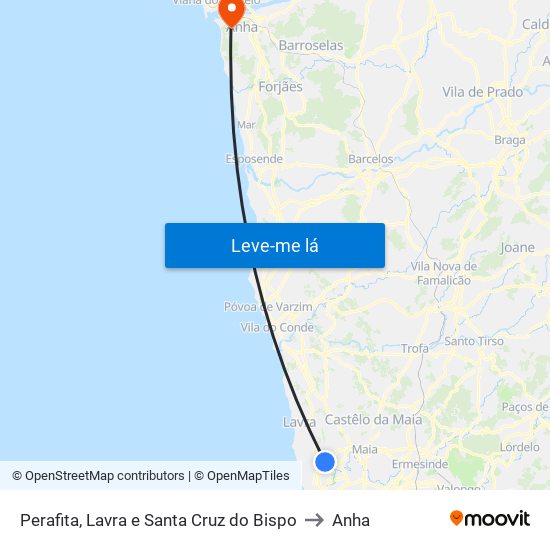 Perafita, Lavra e Santa Cruz do Bispo to Anha map