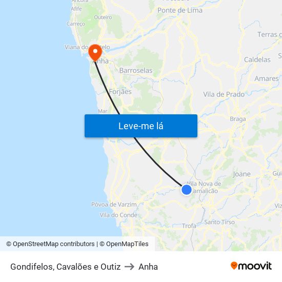 Gondifelos, Cavalões e Outiz to Anha map