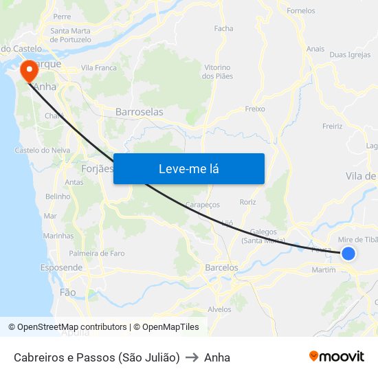 Cabreiros e Passos (São Julião) to Anha map