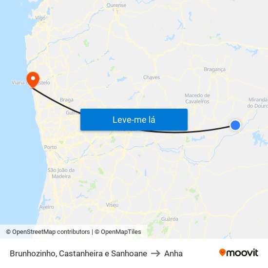 Brunhozinho, Castanheira e Sanhoane to Anha map
