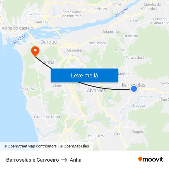 Barroselas e Carvoeiro to Anha map