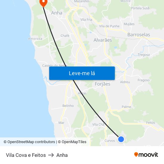 Vila Cova e Feitos to Anha map