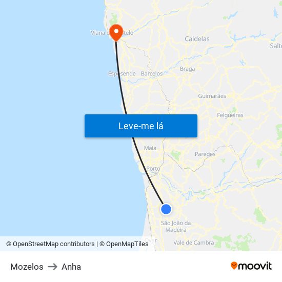 Mozelos to Anha map