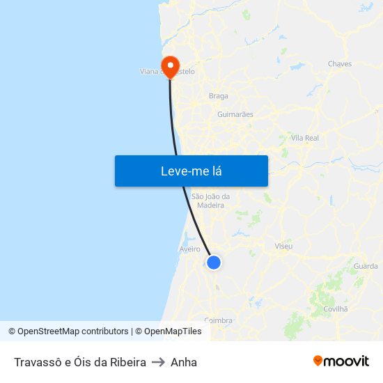 Travassô e Óis da Ribeira to Anha map