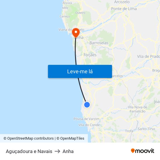 Aguçadoura e Navais to Anha map