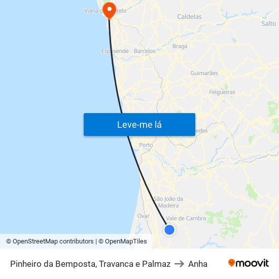 Pinheiro da Bemposta, Travanca e Palmaz to Anha map