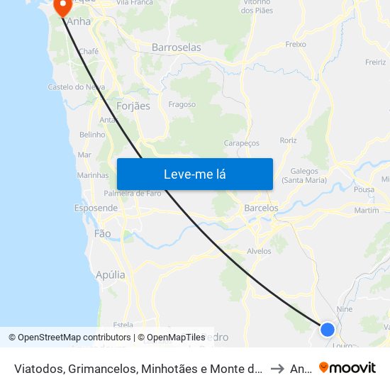 Viatodos, Grimancelos, Minhotães e Monte de Fralães to Anha map