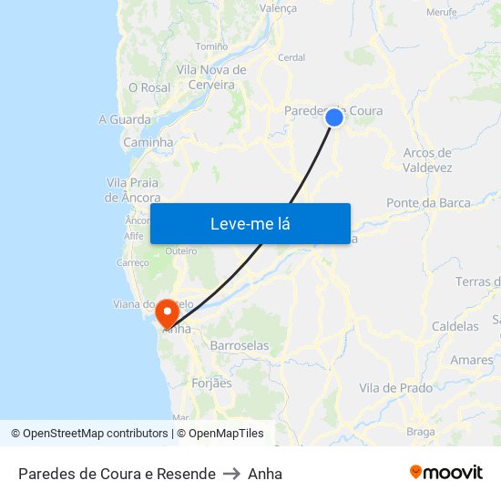 Paredes de Coura e Resende to Anha map