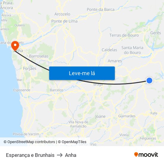 Esperança e Brunhais to Anha map