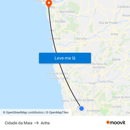 Cidade da Maia to Anha map